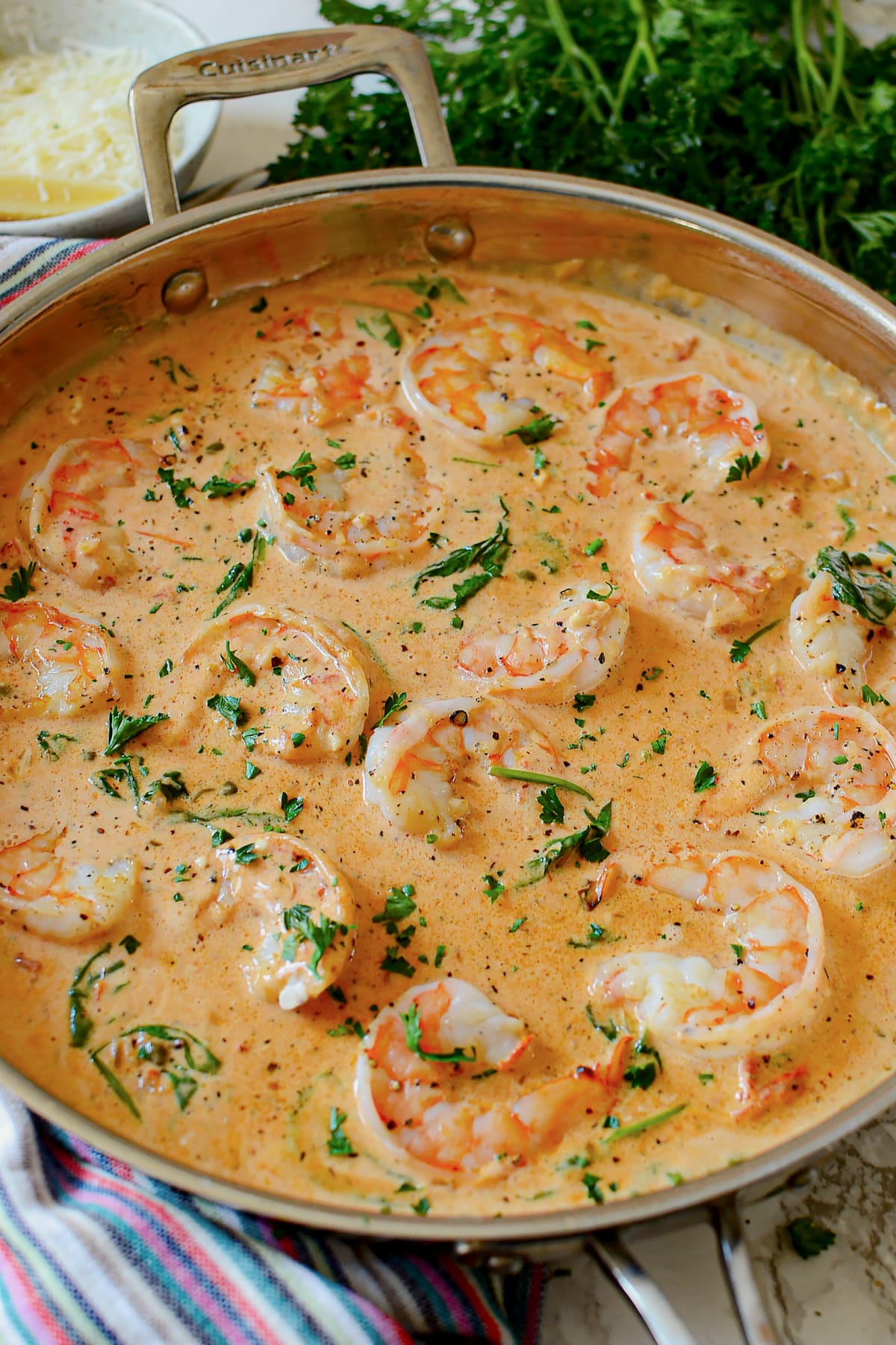 Marry me shrimp in a stainless steel pot.