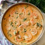 Marry Me Shrimp Marry me shrimp in a stainless steel pot.