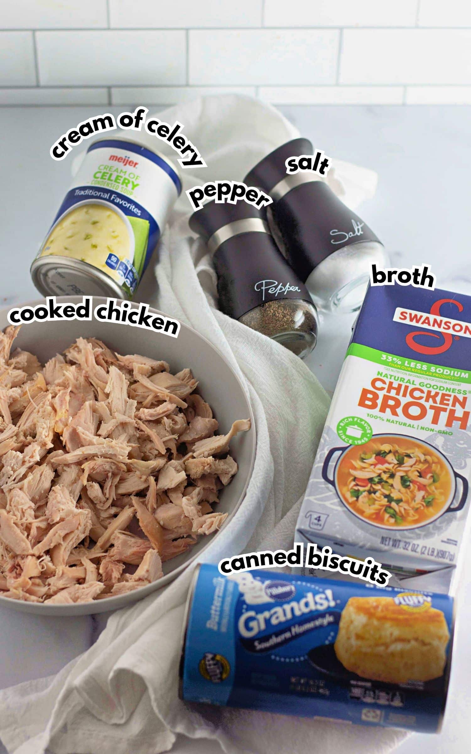 Bowls of ingredients on a counter labelled with text.