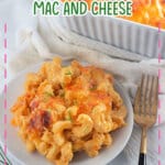 Small plate full of triple mac and cheese.