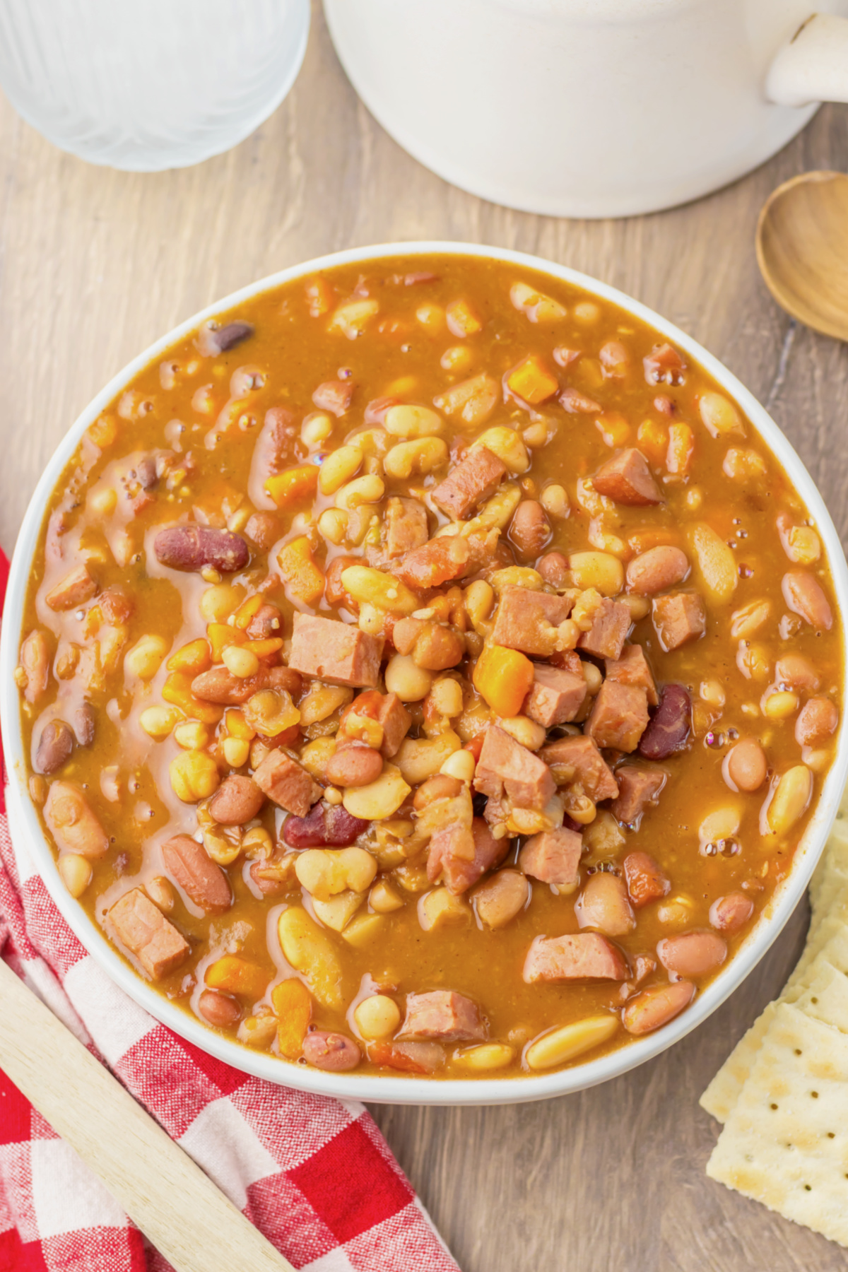 Bowl full of 15 bean soup.