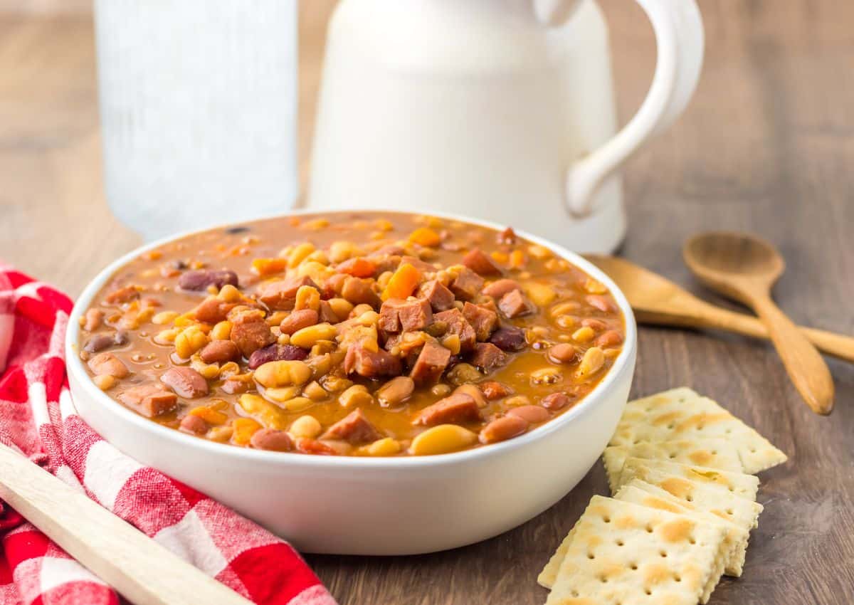 Bowl full of 15 bean soup.