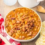 Bowl full of 15 bean soup.