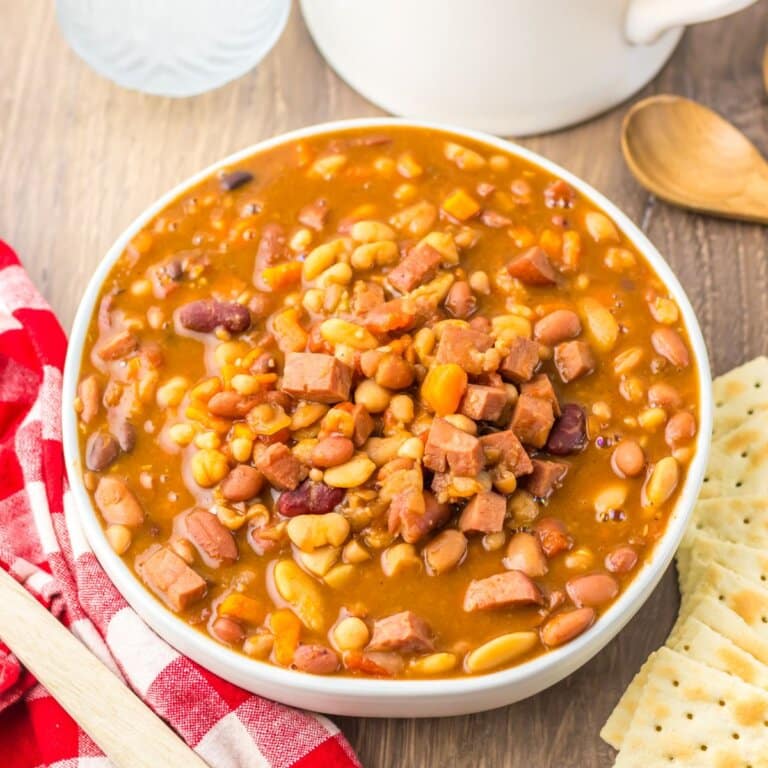 Bowl full of 15 bean soup.