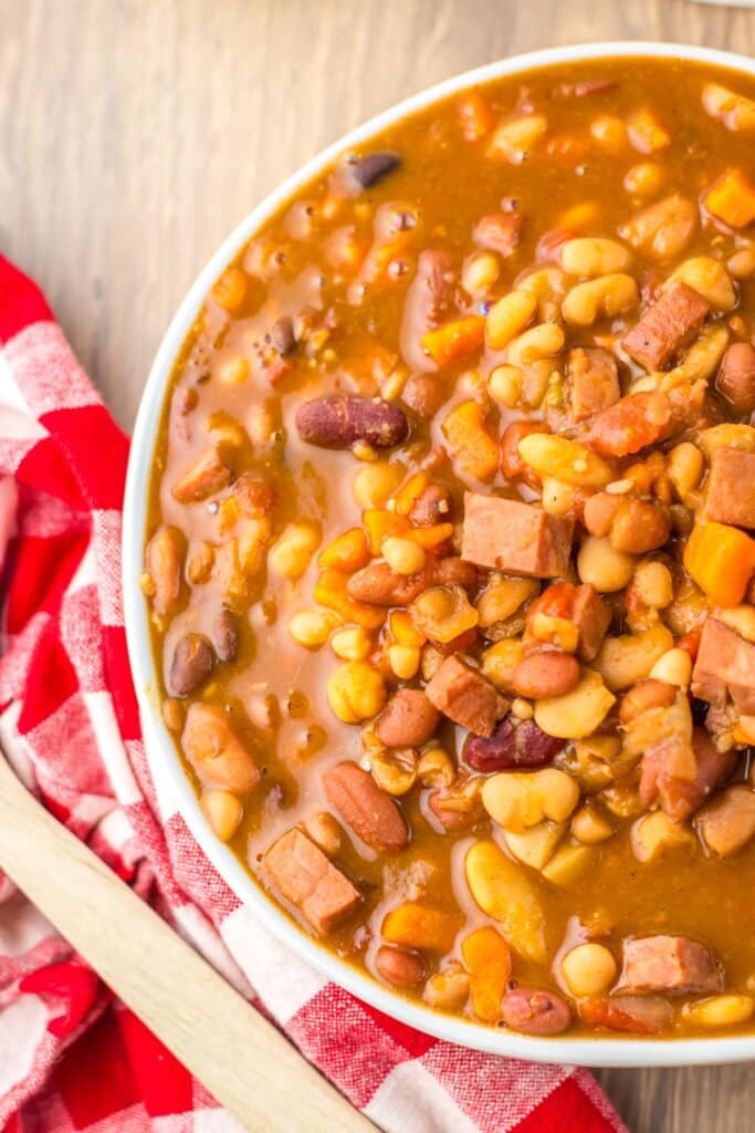 Bowl full of 15 bean soup.
