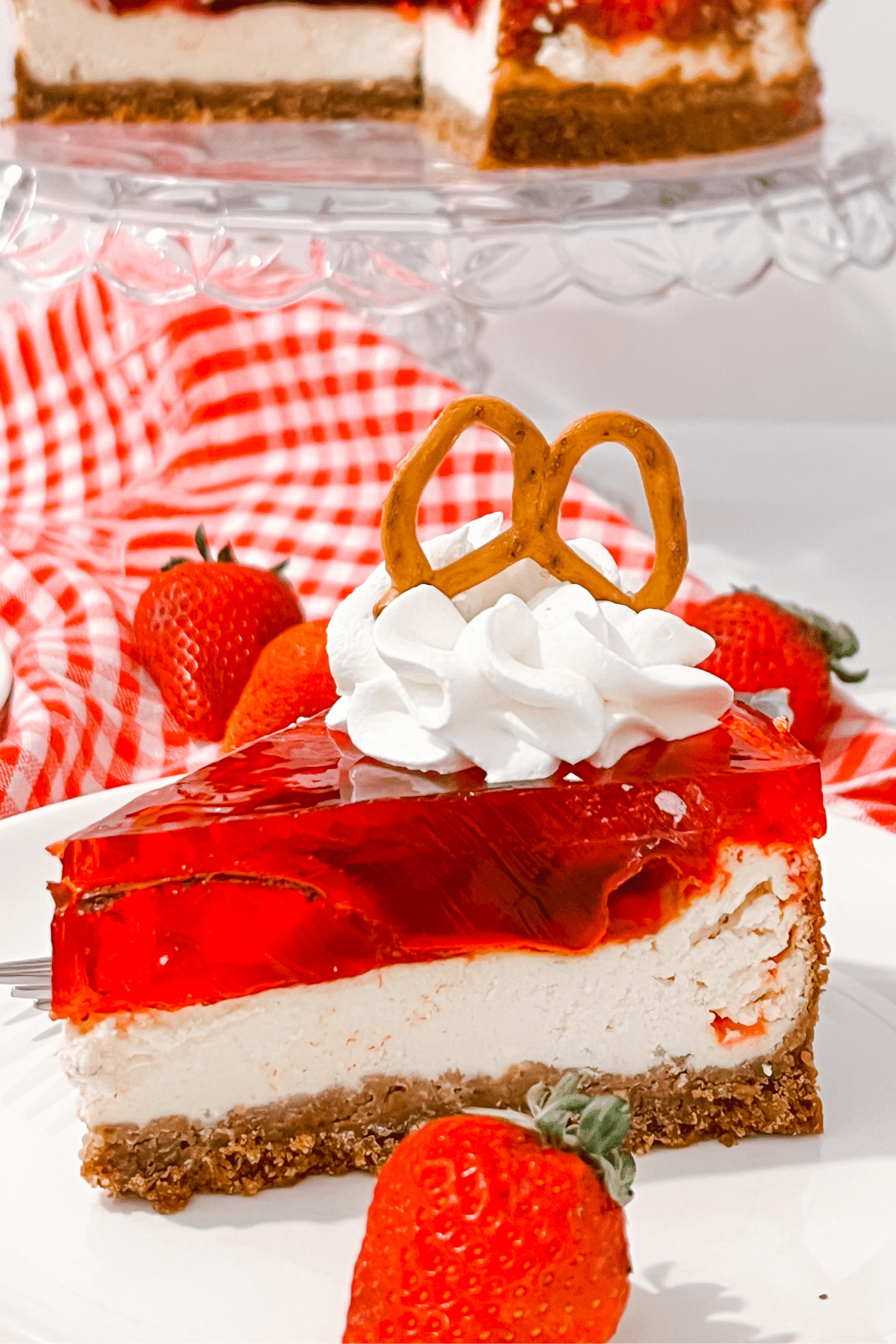 piece of Strawberry Pretzel Salad Cheesecake Recipe