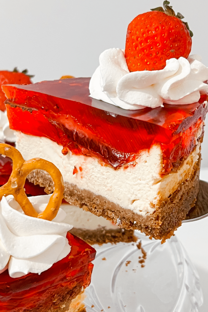 Side view of strawberry pretzel salad