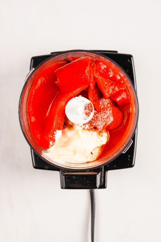 Sauce being mixed in a food processor.