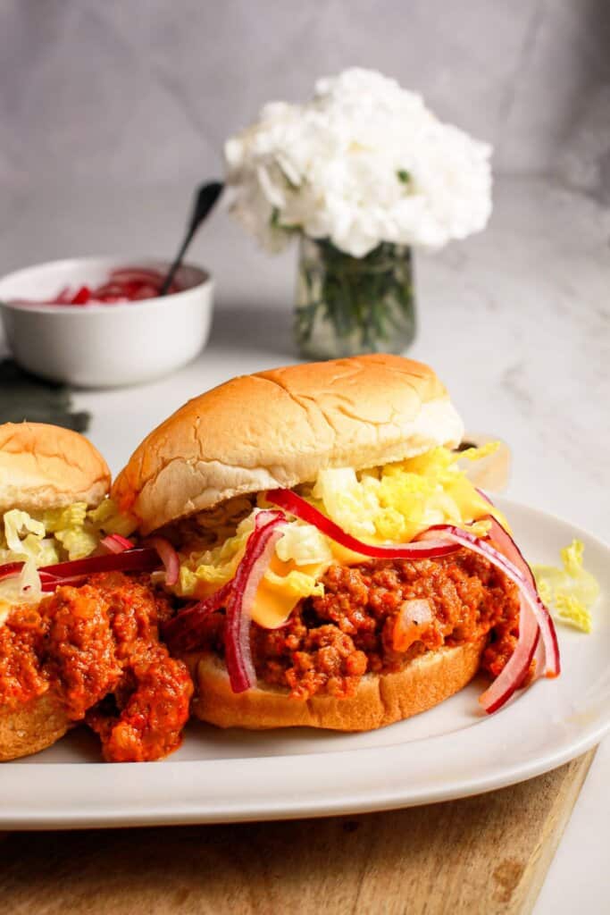 Big mac sloppy joes on a plate.