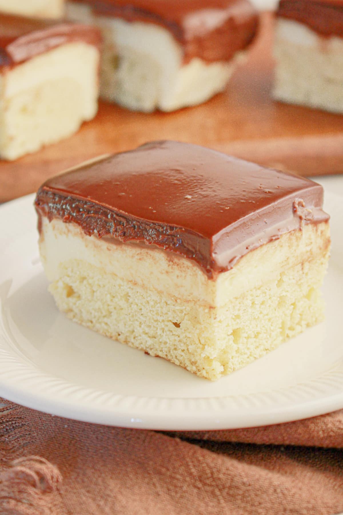 Boston cream bar on a small plate.