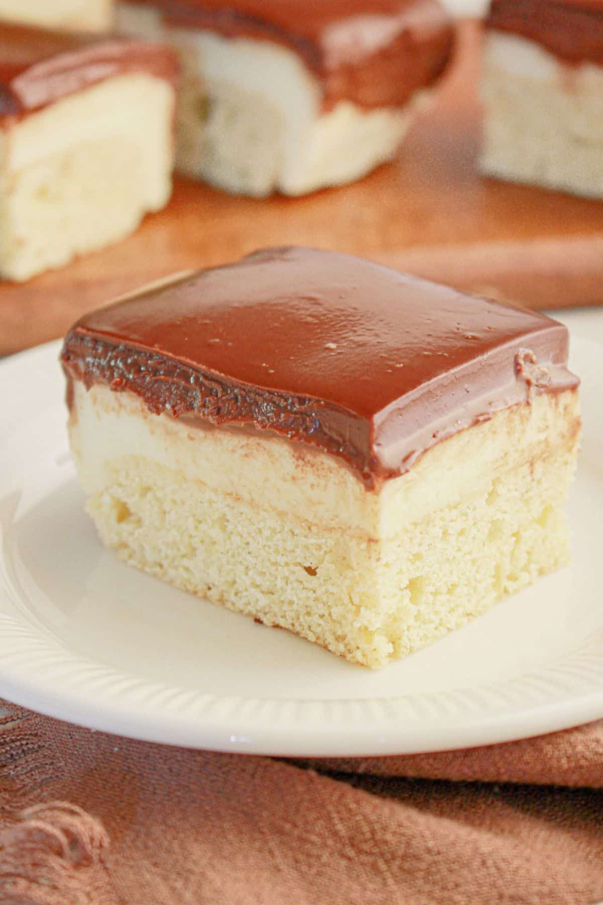 Boston cream bar on a small plate.