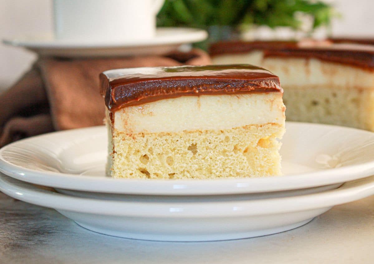 Boston cream bar on a small plate.
