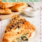 Cheese spinach puff pastries on a plate.