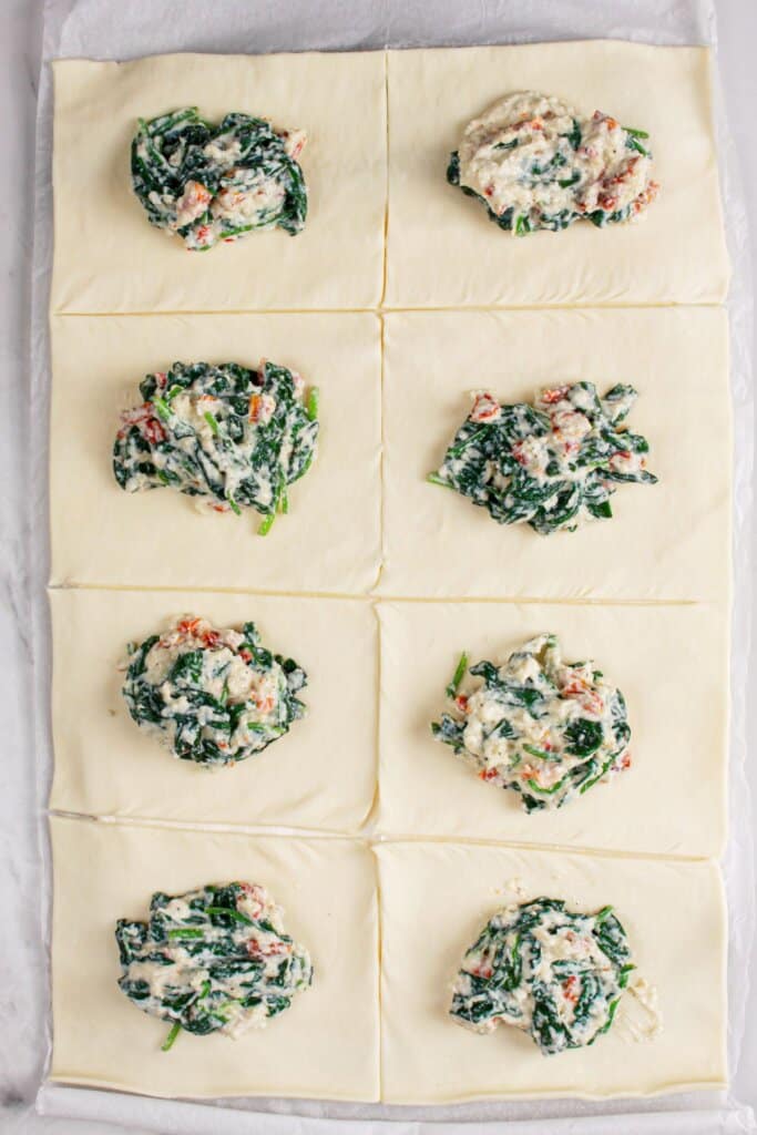 Filling being added to pockets.