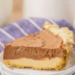 Slice of peanut butter pie on a plate.