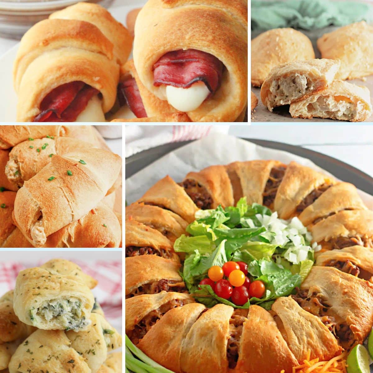 Collage of crescent roll recipes.
