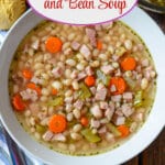 Bowl full of ham and bean soup.