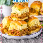 Enchilada sliders stacked on a plate.