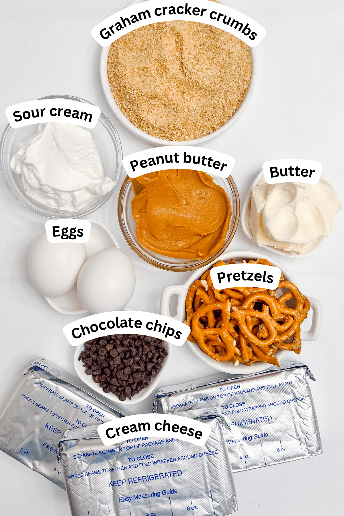 Ingredients to make peanut butter cheesecake.
