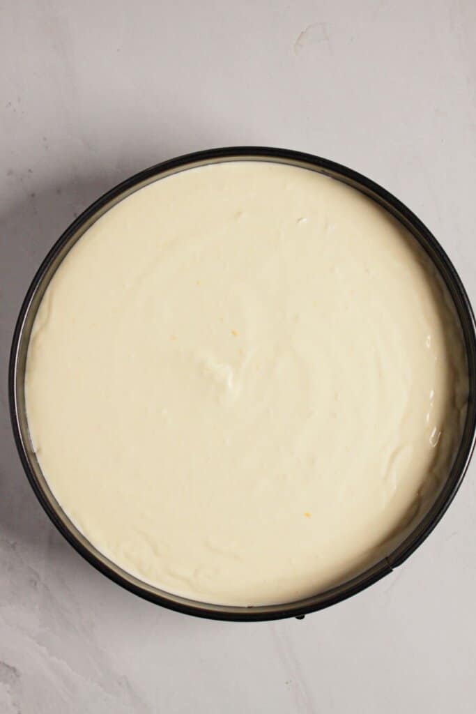 Batter in a springform pan ready for the oven.