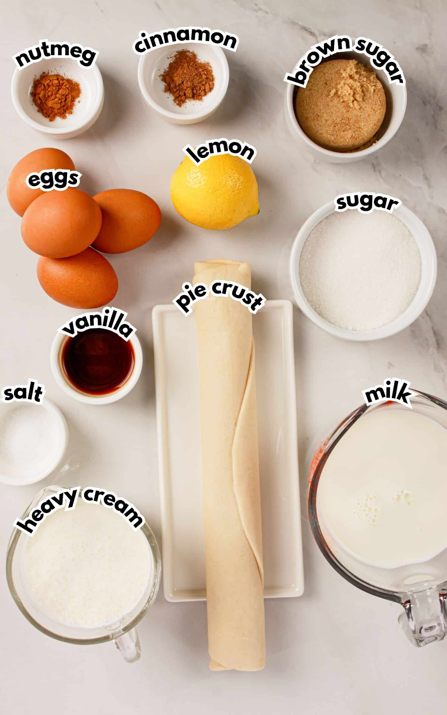 Bowls of ingredients labelled with text.