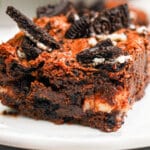 Oreo brownie on a small plate.