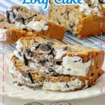 Slices of oreo loaf cake on a small plate.