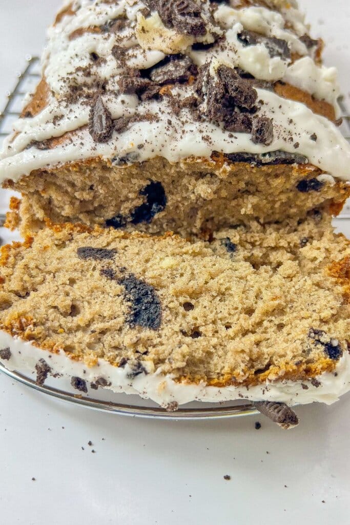 Slice of dessert on a cooling rack.