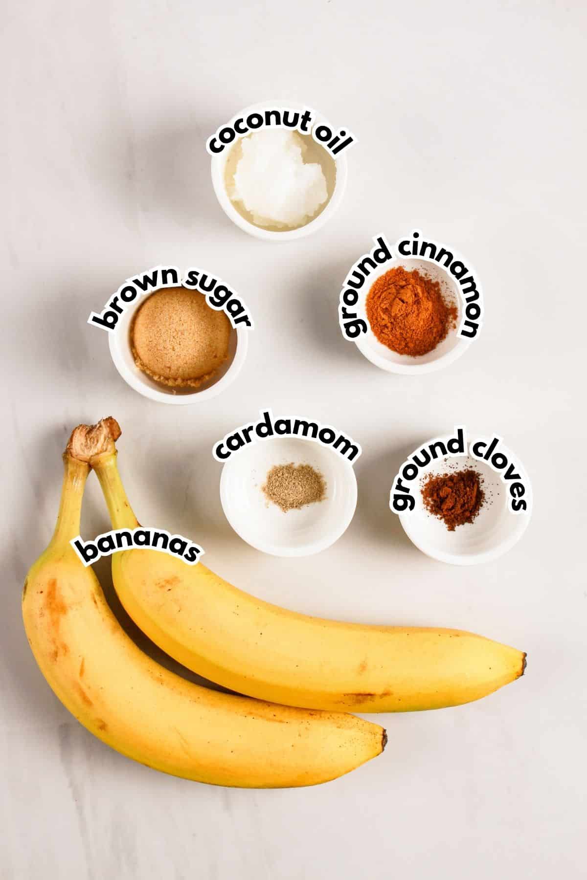 Bowls of ingredients labeled with text.