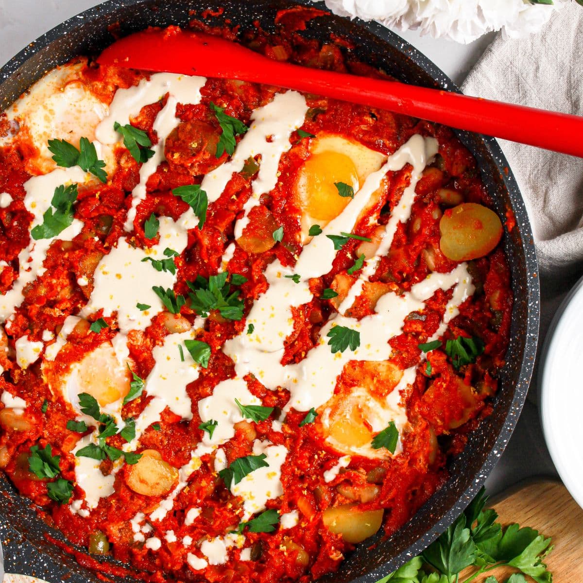 Skillet full of shakshuka.