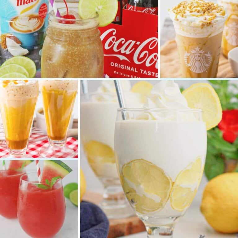 Collage of summer drink recipes.