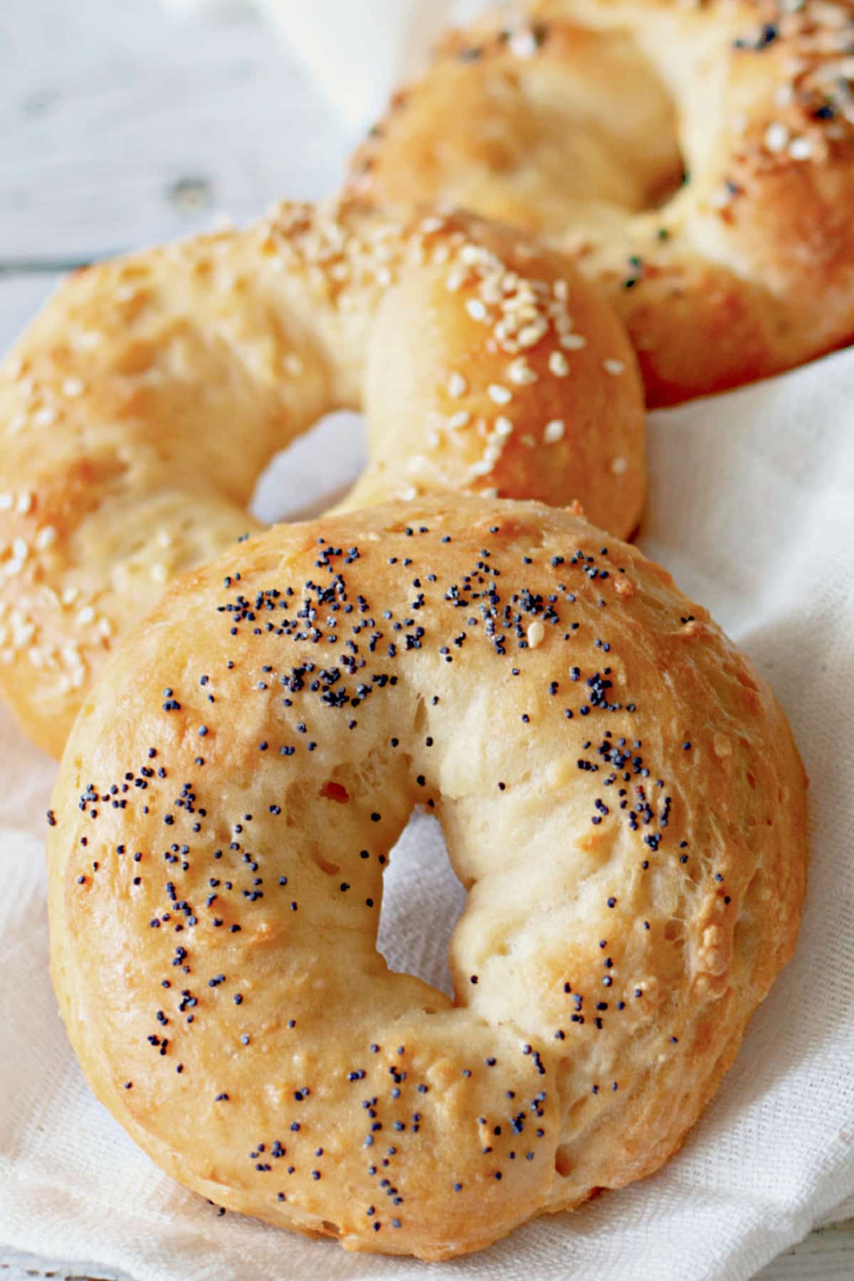 Greek yogurt bagels on a counter.