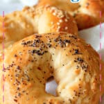 Greek yogurt protein bagel on a counter.