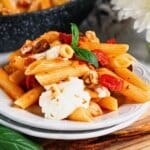 Plate full of penne napoli.