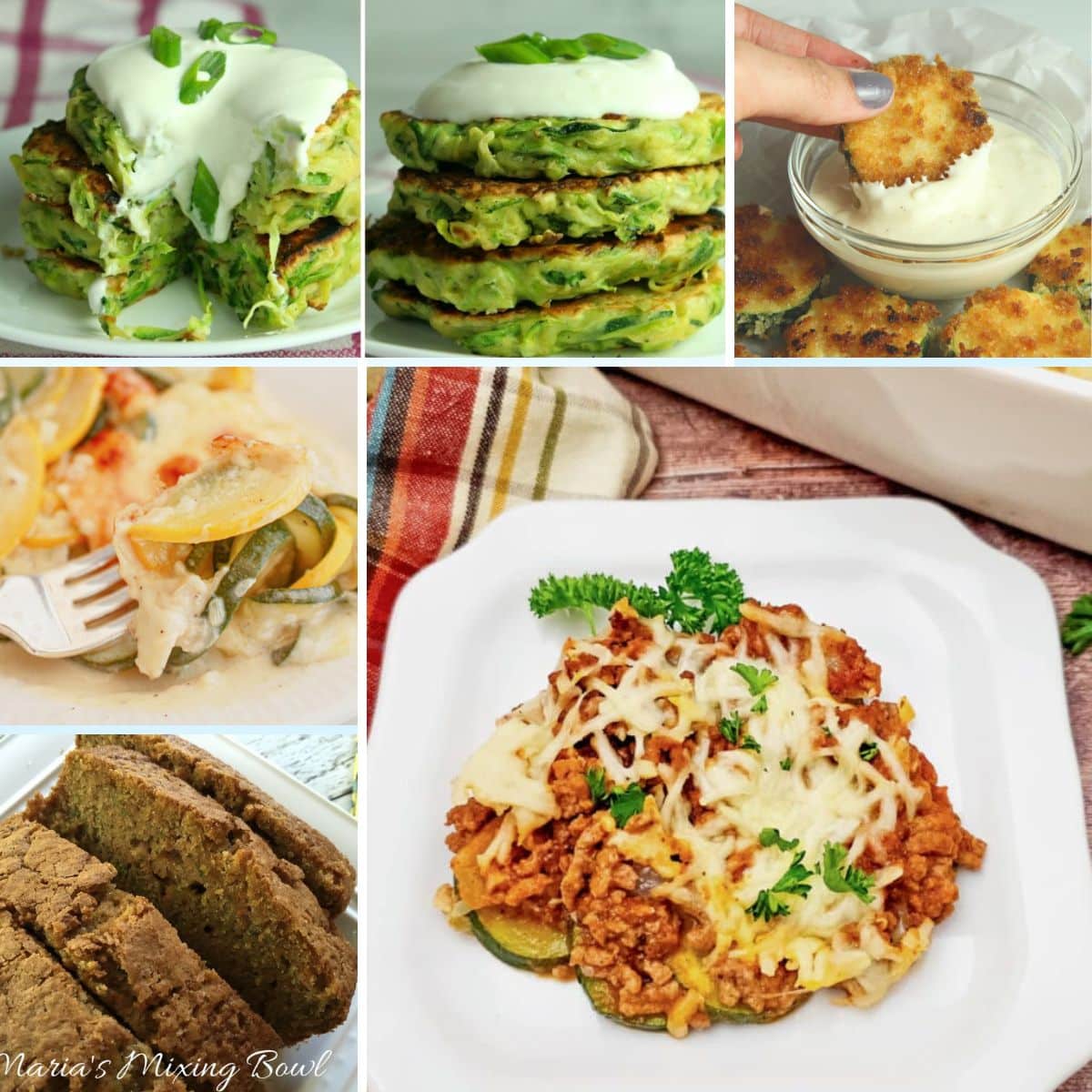 Collage of zucchini recipes.